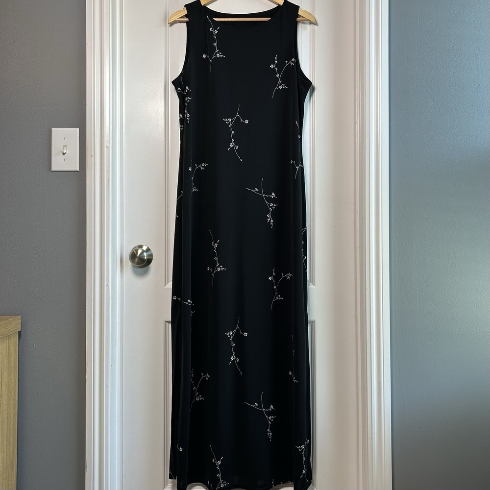 Jalate Vintage 90s Black Floral Sleeveless Maxi Dress Chic Dark Academia Style